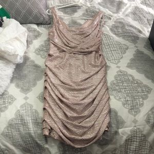 Express ruched rose gold dress